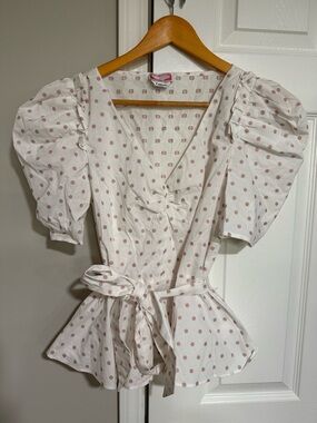 kate spade White Wrap Blouse with Pink Polka Dots